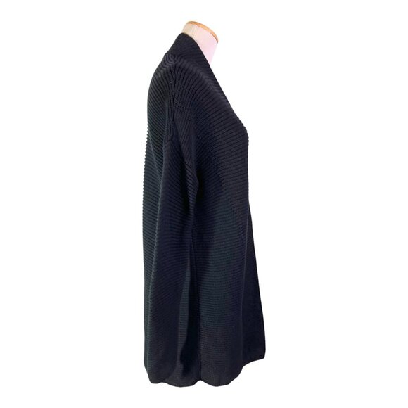 Vince Size L Black Drape Front Cardigan Cotton Ribbed - Picture 11 of 13